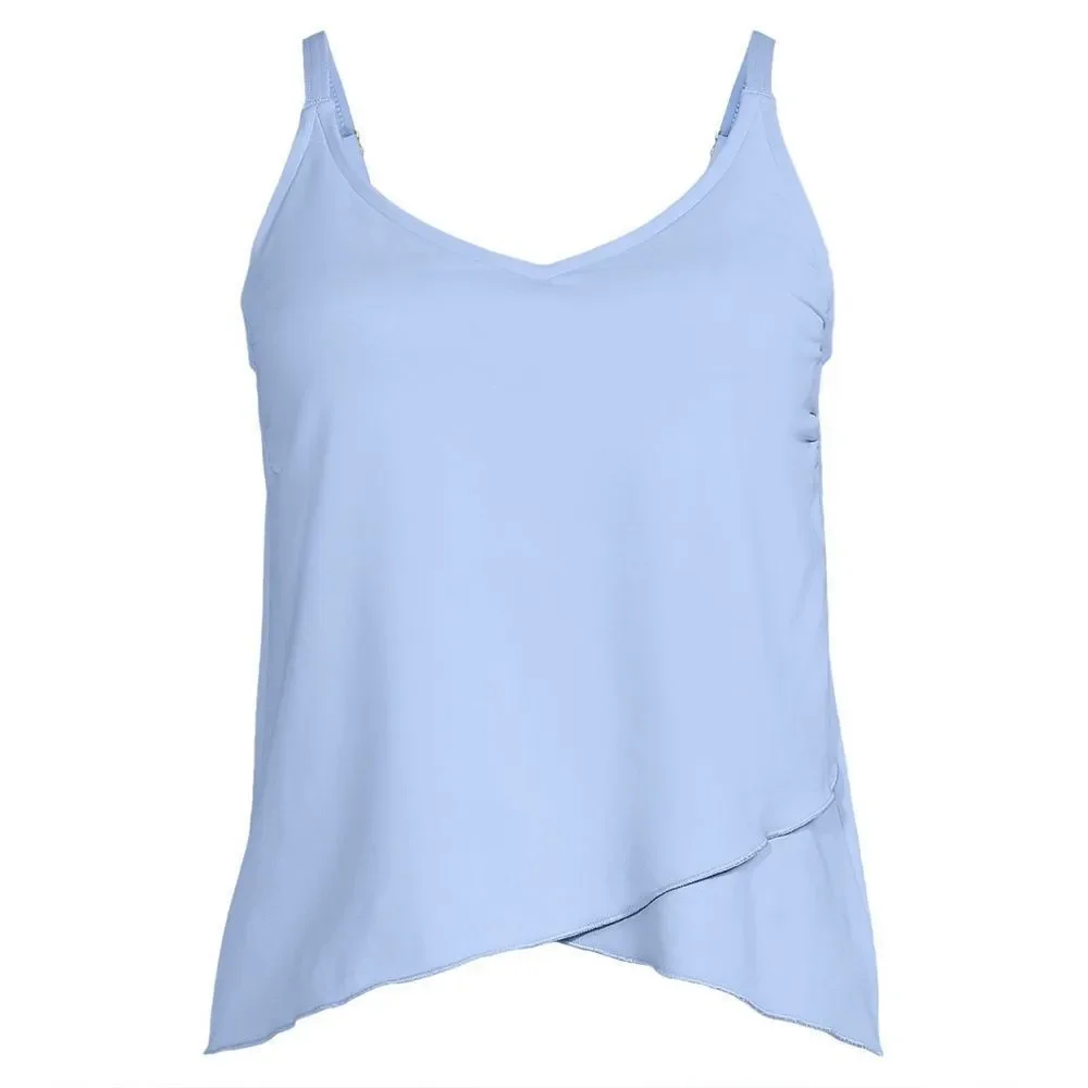 Land's End Tankini Top Tulip hem V Neck Strappy adjustable Soft Cloud Blue Var